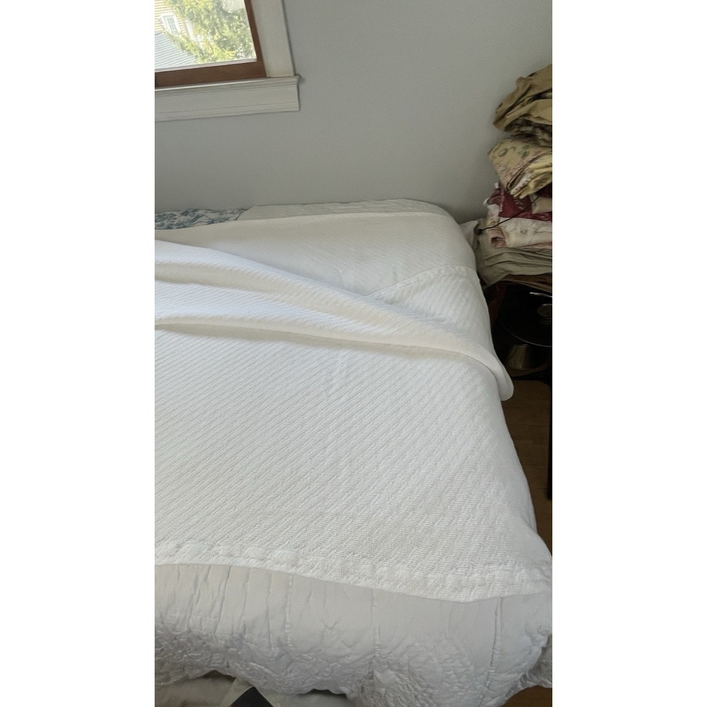 Vintage Fieldcrest Royal Velvet White Woven Cotton Full Queen Blanket Made USA - Picture 8 of 13